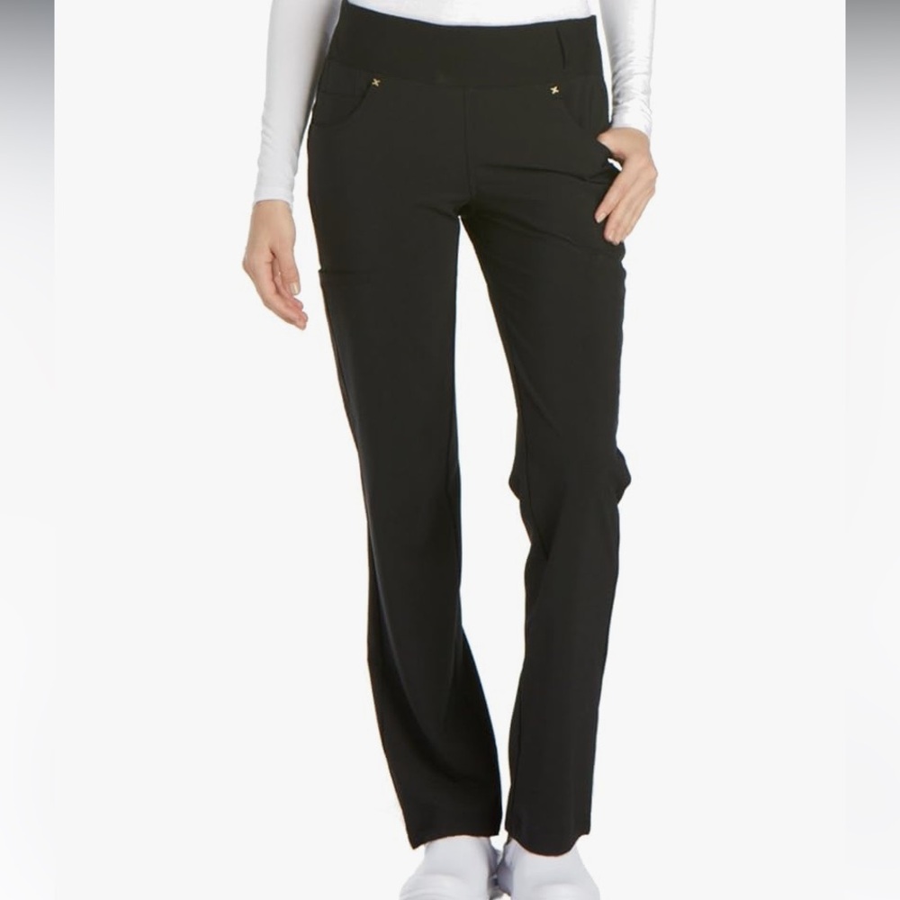Cherokee Iflex Scrubs, Yoga-Inspired Knit Waistband Pants CK002, XS-Tall, Black
